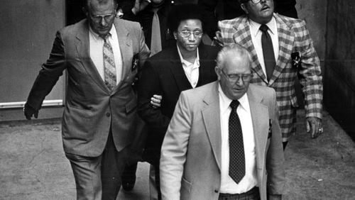 Oct. 20, 1981 - Atlanta, Ga. - Wayne B. Williams leaves the Fulton County Courthouse after his court hearing. (Kenneth Walker/AJC Staff) 1981
