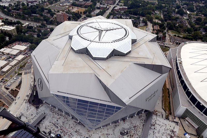 August 26, 2017 - ATLANTA- Aerials of the Mercedes-Benz Stadium for the Falcons opening game against the Cardinals in their new stadium. (Akili-Casundria Ramsess/Special to the AJC)