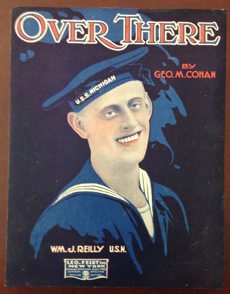 When the United States entered World War I, the publication of both printed and recorded patriotic music quickly proliferated. Sheet music, usually for the piano and voice, offered inspiration and activity at the home front. The Atlanta History Center exhibition “The Great War in Broad Outlines” will include sheet music for several songs, including Over There by Broadway composer George M. Cohan, the most popular and enduring American song of World War I.