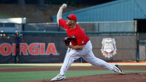 Georgia pitcher Tony Locey in action against the Mercer Bears in the first round of the NCAA regional May 31, 2019 in Athens, Georgia. (Daniela Rico/ The Red & Black)