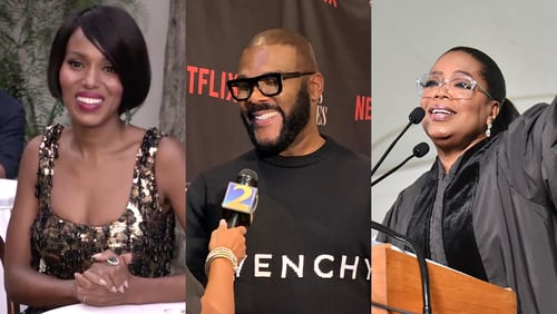 Tyler Perry (center) has cast Kerry Washington (left) and Oprah Winfrey (right) in his Netflix historical drama "Six Triple Eight." ABC/Rodney Ho/AJC File