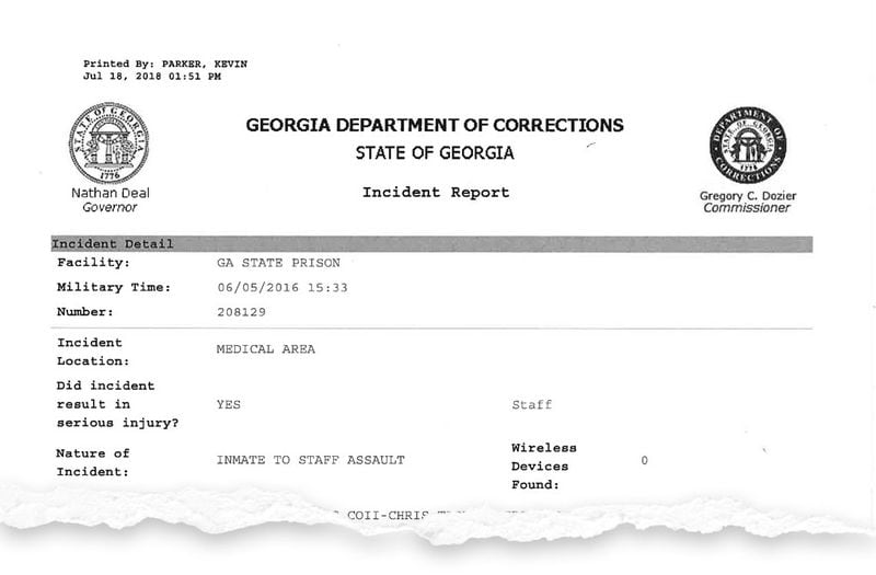 An incident report from the Georgia Department of Corrections described the matter in only vague terms.