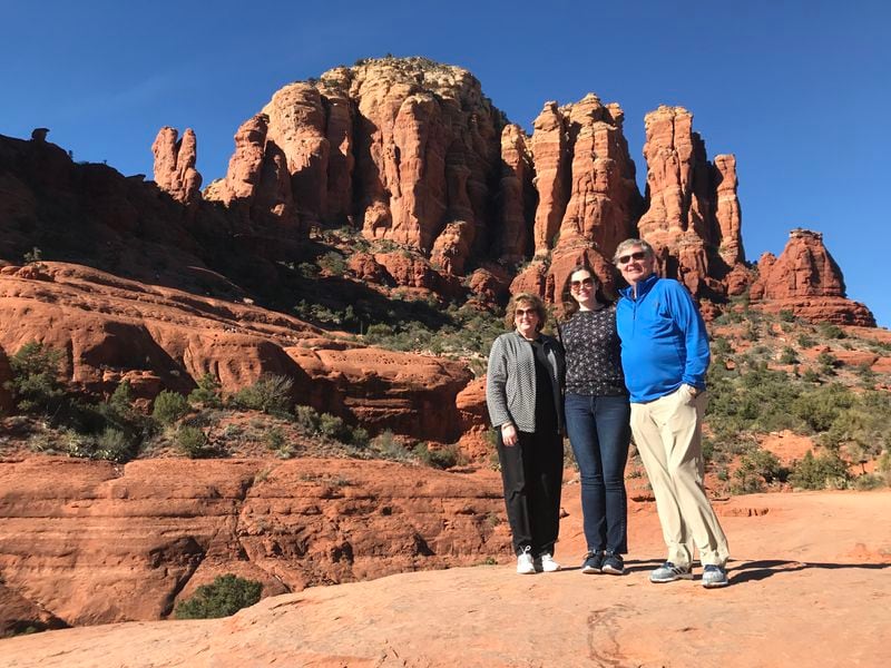 Former Georgia Tech coach Paul Johnson with wife Susan and daughter Kaitlyn in Sedona, Arizona, in the winter of 2019. (Photo courtesy Kaitlyn Johnson)