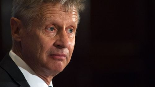 US Libertarian Party presidential candidate Gary Johnson speaks at a National Press Club Luncheon on July 7, 2016, in Washington, DC. / AFP / MOLLY RILEY (Photo credit should read MOLLY RILEY/AFP/Getty Images)