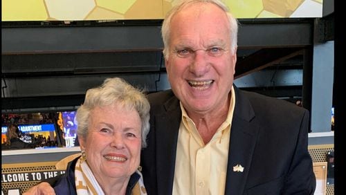 Georgia Tech basketball great Roger Kaiser with his wife Beverly at McCamish Pavilion. (Photo courtesy Beverly Kaiser)