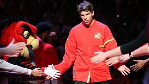 Hawks' Kyle Korver takes the court for the home opener against the Wizards in an NBA basketball game at Philips Arena on Thursday, Oct. 27, 2016, in Atlanta. Curtis Compton /ccompton@ajc.com
