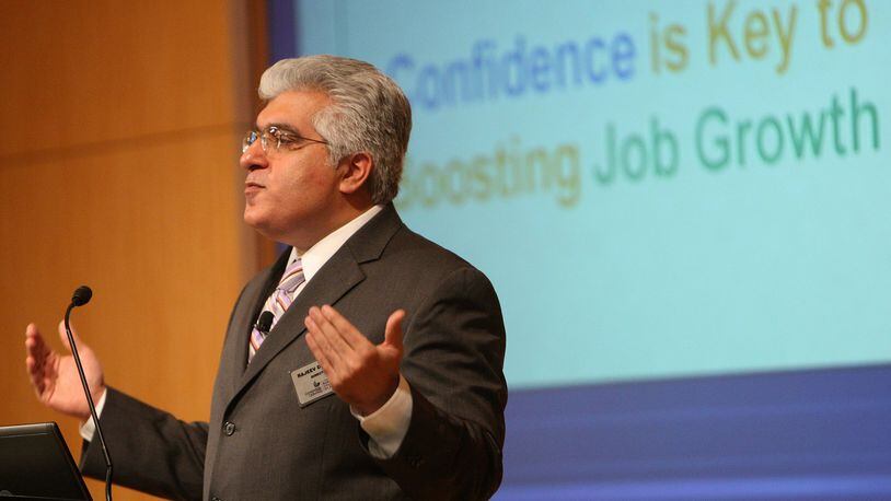 Rajeev Dhawan, director of Georgia State’s economic forecasting center, expects hiring to pick up later this year but remain lower than in 2016. Vino Wong vwong@ajc.com