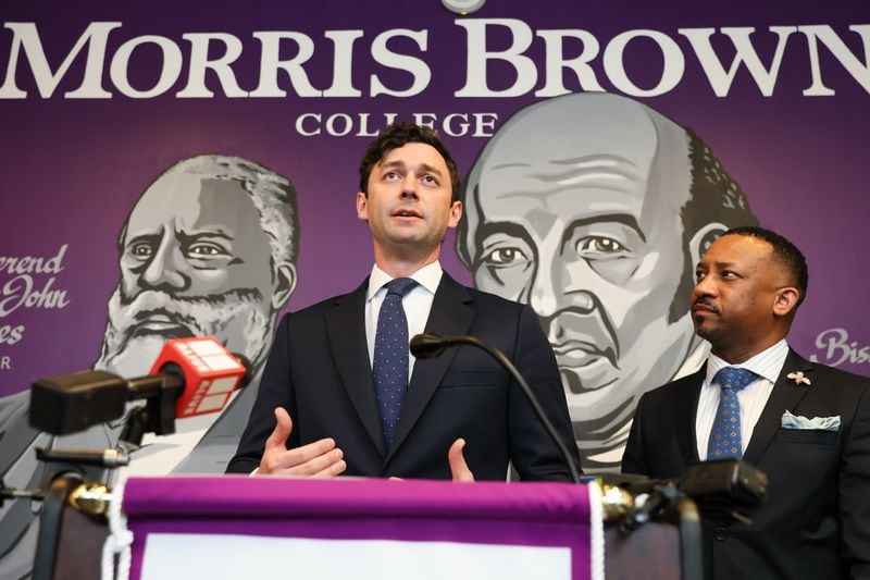 US Sen. Jon Ossoff announces new funding for Morris Brown college at the HBCU in Atlanta on Tuesday, January 17, 2023.   (Arvin Temkar / arvin.temkar@ajc.com)