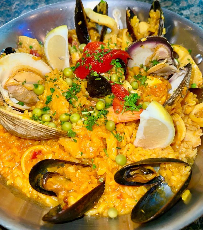 Paella from the menu of Pisco Latin Kitchen.