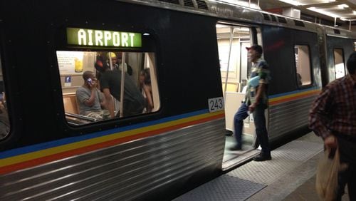 MARTA train headed to the airport at Five Points Station on April 9, 2015.