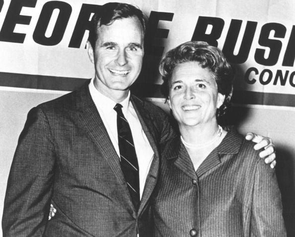 1960s: George Herbert Walker Bush poses with his wife Barbara during his campaign for Congress