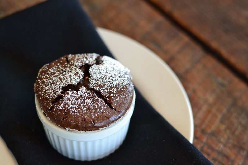  Chocolate souffle with orange liqueur anglaise from Cafe at Cakes & Ale in Decatur