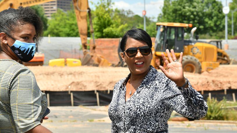 May 20, 2021 Atlanta - Mayor Keisha Lance Bottoms leaves after she attended an unveiling event in Summerhill neighborhood on Thursday, May 20, 2021. Grocery chain Publix is slated to anchor the project's retail portion across Hank Aaron Drive from the former Turner Field. (Hyosub Shin / Hyosub.Shin@ajc.com)
