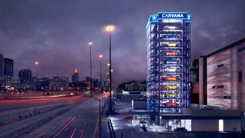 An image of Carvana's 12-story vending machine in Midtown Atlanta.