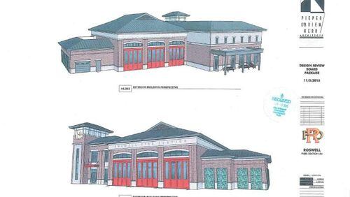 Architect’s drawings depict Roswell’s newest fire station, No. 4. AJC FILE