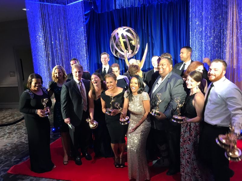  The Channel 2 Action News team celebrates the best newscast Emmy that ended the night. CREDIT: Rodney Ho/rho@ajc.com