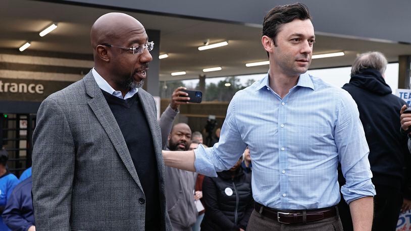 In their most recent financial disclosures, U.S. Sen. Raphael Warnock, left, saw his net worth increase while Jon Ossoff experienced a decline. (Natrice Miller/natrice.miller@ajc.com)