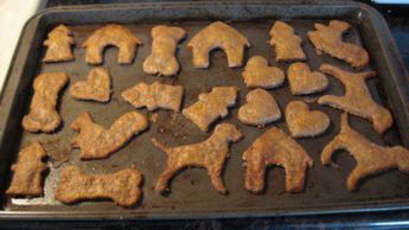 Make these super-simple peanut butter dog biscuits in holiday shapes for Christmas treats.