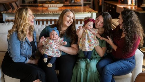 Midwife Carson Ragan (left) with daughter Macauly and granddaughter Blair with friends, doula Maegan Hall (far right) and her daughter and granddaughter, Brianna and Juniper.
(Courtesy of Elsa Hall)