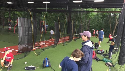Players try out the new covered baseball pavilion at Wills Park in Alpharetta. ALPHARETTA YOUTH BASEBALL ASSOCIATION