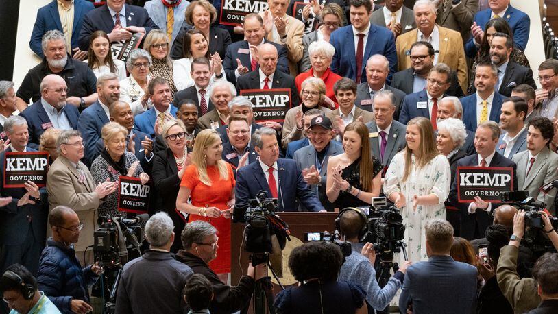 220310-Atlanta-Gov. Brian Kemp holds a rally after qualifying to run for reelection Thursday morning, Mar. 10, 2022 at the Georgia State Capitol.  Ben Gray for the Atlanta Journal-Constitution