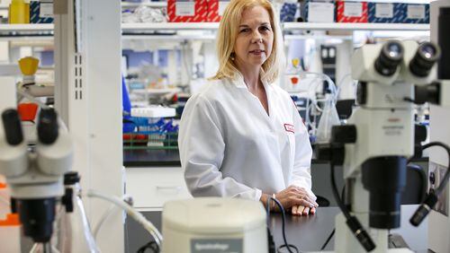 Dr. Ellen Unterwald in one of the labs at the Center for Substance Abuse Research at Temple Medical School in Philadelphia, Pa. on Friday, June 29, 2018. (Jessica Griffin/Philadelphia Inquirer/TNS)