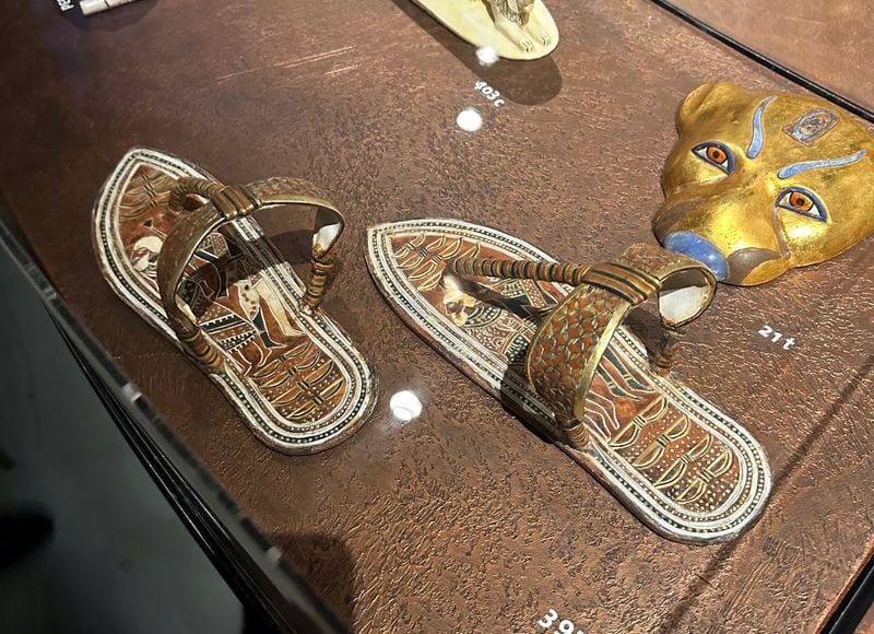 A replica of King Tut's sandals he used every day when he reigned 3,300 years ago at the King Tut exhibit at Exhibition Hub in Doraville. RODNEY HO/rho@ajc.com