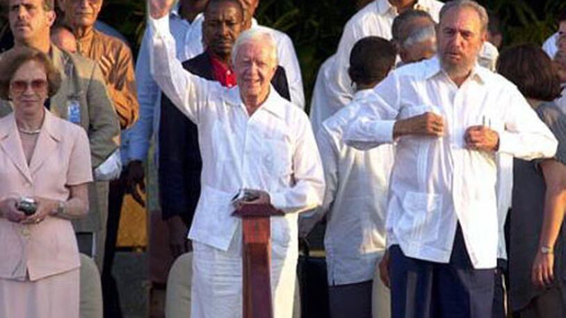 Jimmy Carter and Fidel Castro during a 2002 visit. AP Photo.