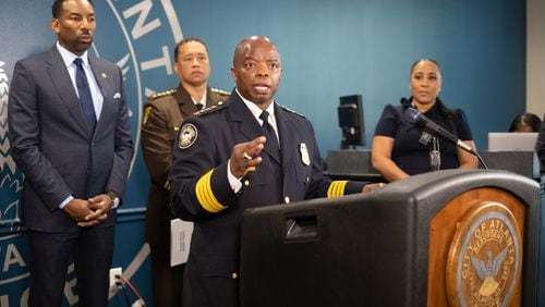 220329-Atlanta-Atlanta Police Chief Rodney Bryant answers a question during a press conference Tuesday, Mar. 29, 2022, to announce the formation of a unit targeting repeat offenders.

 Ben Gray for the Atlanta Journal-Constitution