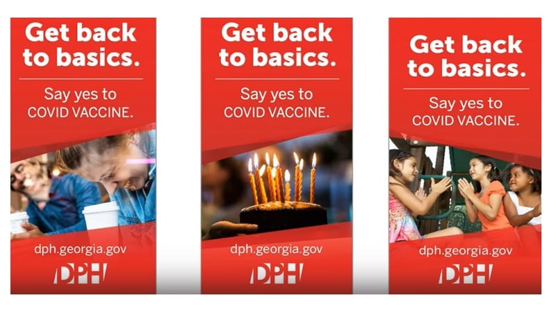 Georgia Department of Public Health's new COVID-19 vaccination marketing campaign emphasizes the joyful activities people can safely undertake after enough people get vaccinated. (Photo screenshot of Ga. DPH presentation November 9, 2021)