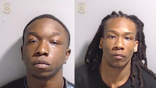 McKinley Johnson (left) and Antonio Spear were arrested in connection with the shooting death of Antoine Richard last month in South Fulton, according to police.