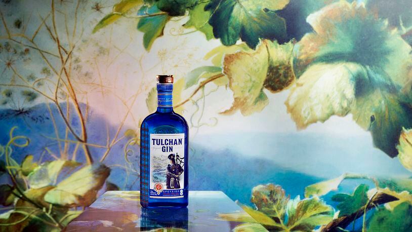 Tulchan gin is made in Scotland, with the blue bottle evoking the River Spey. Courtesy of Tulchan