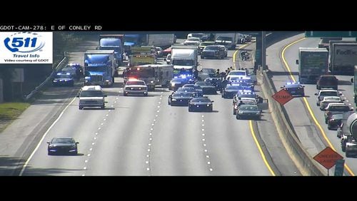 A police chase blocked eastbound lanes of I-285  near Jonesboro Road for more than an hour.