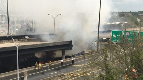 A large fire has caused an overpass on Interstate 85 in Atlanta to collapse. The massive blaze burned underneath a section of I-85 NB near Piedmont Road and shut down several roads in northeast Atlanta.