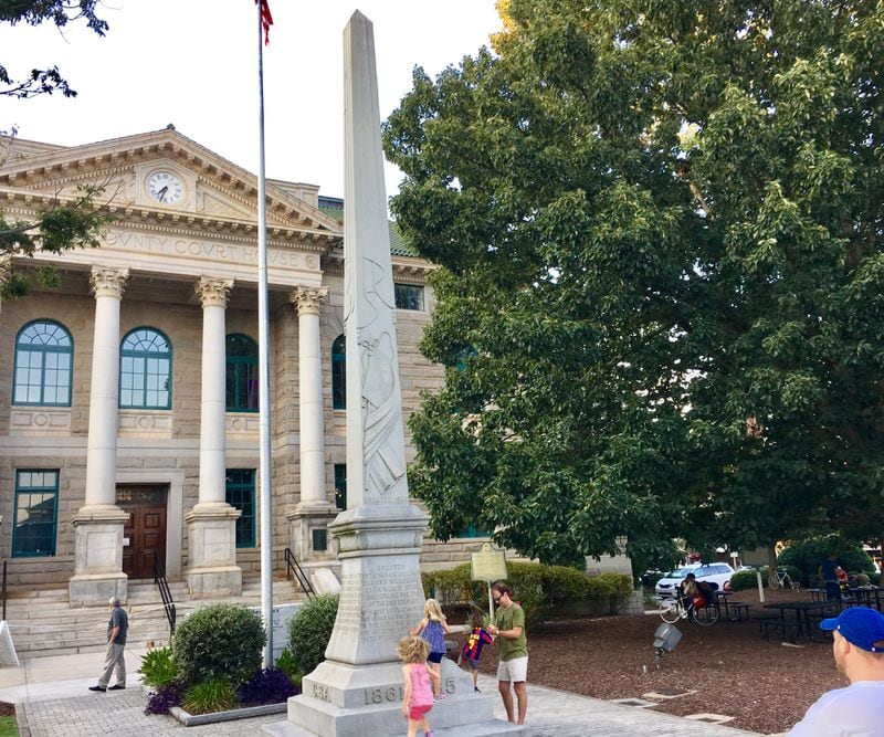 The obelisk in Decatur Square has recently become the subject of a petition to see it removed and one to ensure it remains. Bill Banks for the AJC