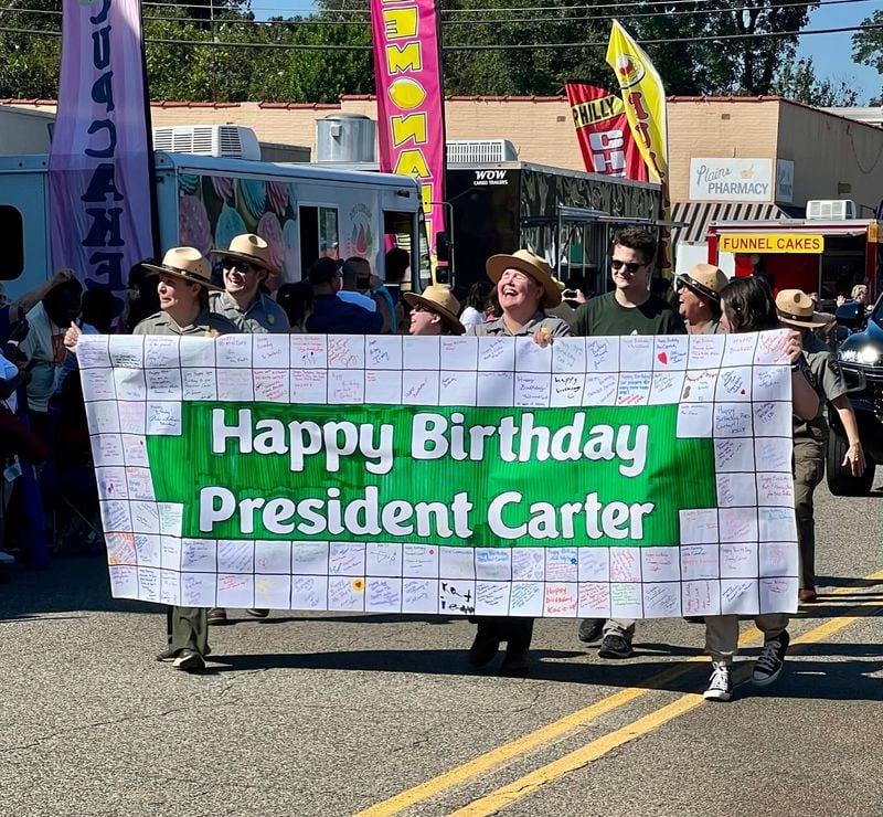 A banner celebrating the upcoming birthday of former President Jimmy Carter was shown at the Peanut Festival last Saturday. Sept. 26, 2023.