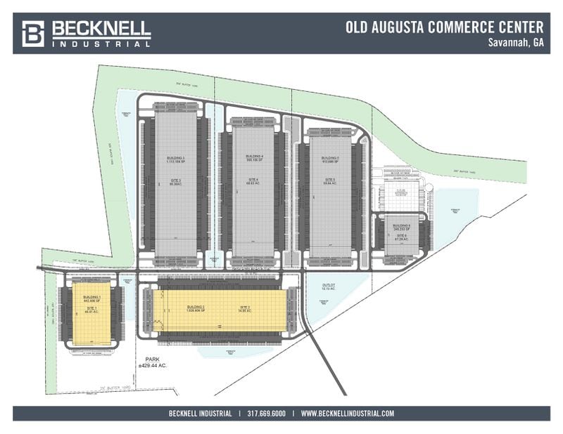 The site plan for Old Augusta Commerce Center in Savannah. SOURCE: Becknell Industrial