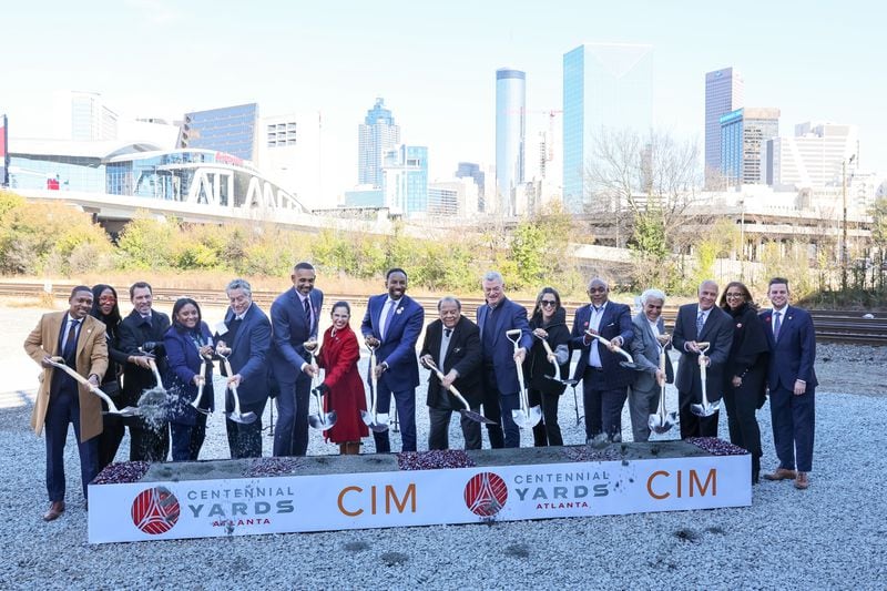 A groundbreaking ceremony for the Centennial Yards Atlanta Development in Atlanta is held on Thursday, November 17, 2022.   (Arvin Temkar / arvin.temkar@ajc.com)