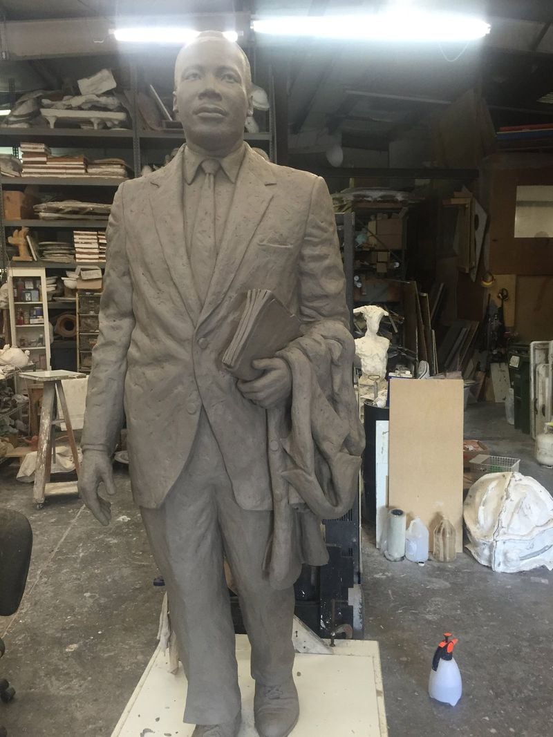 A clay modeling of the Martin Luther King Jr. statue to be placed on the state Capitol lawn in August. The pose is based on an historical photo of King walking down the street in Birmingham. Courtesy of the Georgia Building Authority.