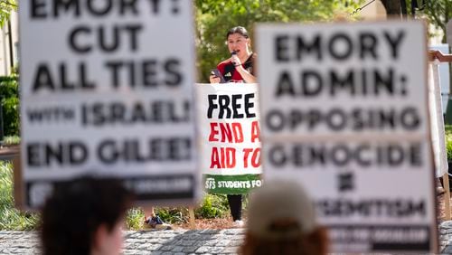 Students for Socialism held a protest in part to end the Israel-Hamas war on the Emory University campus on Tuesday, April 30, 2024. (Ben Gray / Ben@BenGray.com)