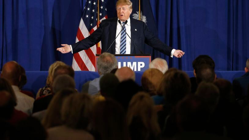 Republican presidential candidate Donald Trump speaks during a campaign stop, Thursday, Feb. 18, 2016, in Kiawah Island, S.C. (AP Photo/Matt Rourke)