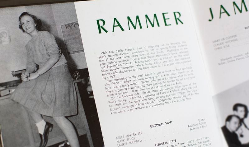 The Harper Lee collection at Emory includes a 1947 University of Alabama yearbook, “The Corolla,” which features a photo and article about Lee, who was editor of the Rammer-Jammer, the campus humor magazine. Photo by Ann Borden/Emory University.
