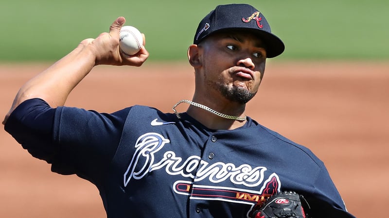 Atlanta Braves starting pitcher Huascar Ynoa delivers against the Boston Red Sox during the first inning Monday, March 1, 2021, at JetBlue Park in Fort Myers, Fla. Ynoa had two walks and two strikeouts in the second inning before being taken out of the game. (Curtis Compton / Curtis.Compton@ajc.com)