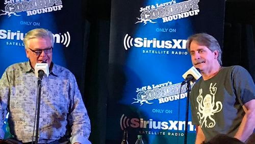 Jeff Foxworthy (right) interviews Ron White at the Punchline for his Comedy Roundup channel 97 on Sirius XM set to air on October 4, 2017. CREDIT: Rodney Ho/rho@ajc.com