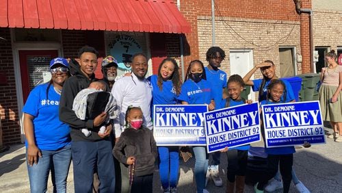 Demoine Kinney is pictured with supporters of his run for House District 92 on his candidate Facebook page. Kinney learned after qualifying to run that he no longer lives in the district he wants to represent.