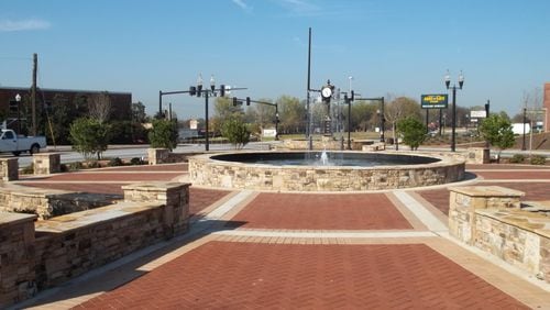 Phase 1 of Forest Park’s streetscape project includes a water fountain and brick paver handicap accessible sidewalks. Courtesy of Forest Park.