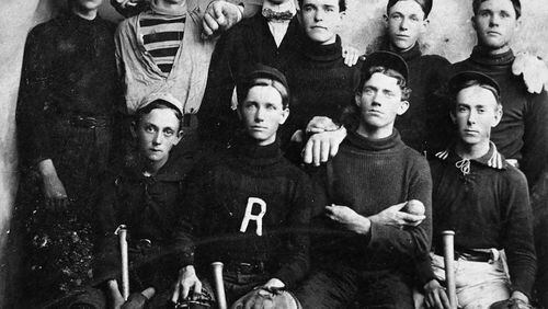 Ty Cobb, seated at bottom left, with other members of a Royston baseball club in the 1890s.