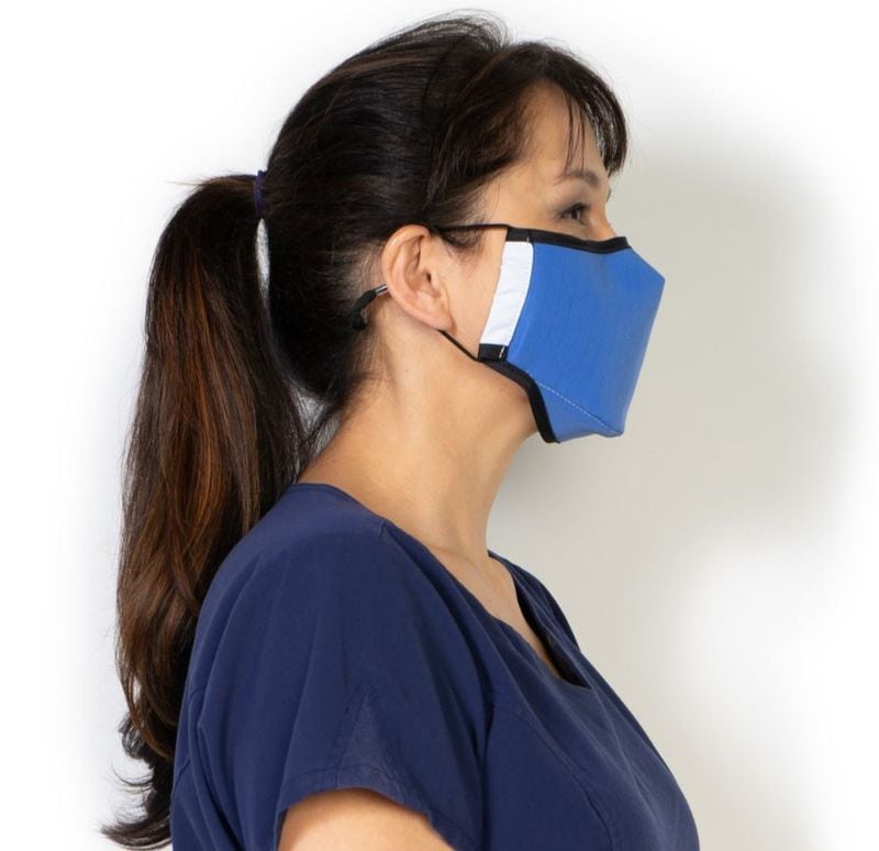 A model poses wearing one of the new medical masks being made by Luvu Brands. (Courtesy)