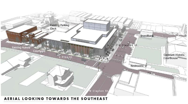 The city of Lawrenceville released Monday renderings for its planned $26 million arts complex expansion.