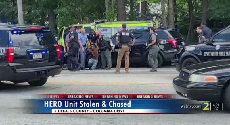 A man was arrested Thursday after stealing a HERO unit and leading police on a chase through two counties, authorities said.